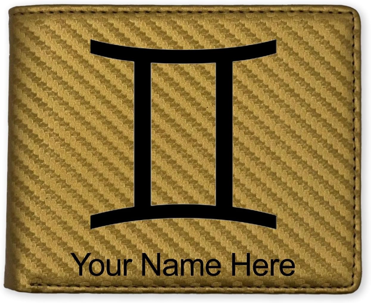 LaserGram Faux Leather Bi-Fold Wallet, Zodiac Sign Gemini, Personalized Engraving Included (Carbon Fiber Black with Silver)