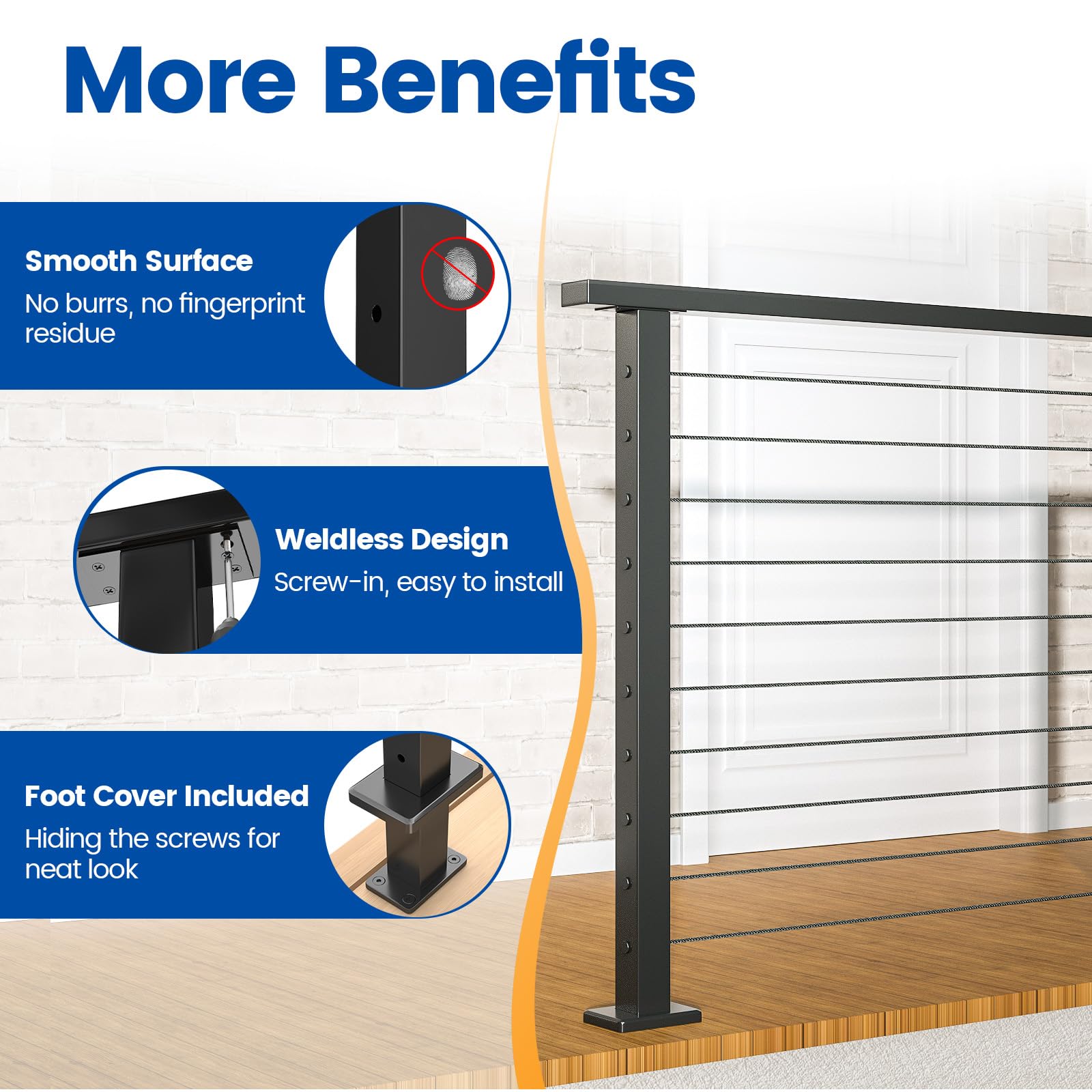 Snapklik.com : Muzata 4Pack Black Cable Railing Post 42 Inch 42