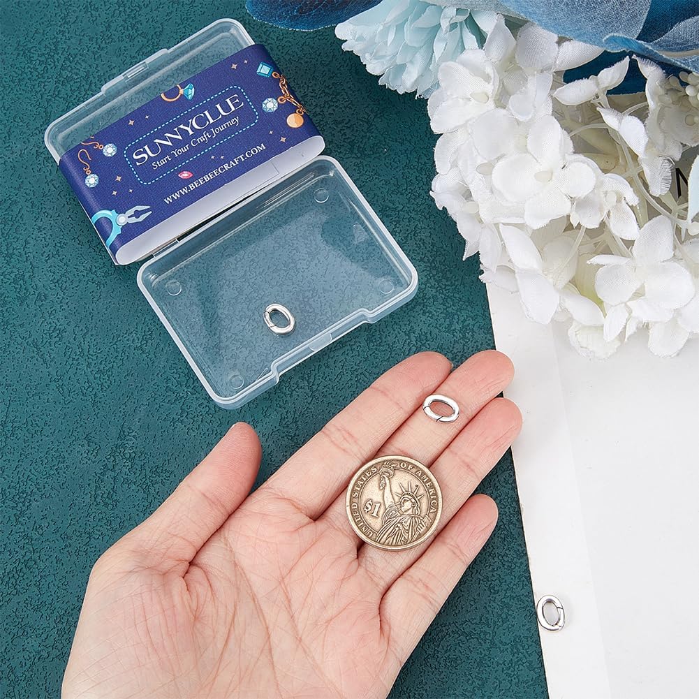 SUNNYCLUE 1 Box 4Pcs 925 Thailand Sterling Silver Oval Key Rings Spring Gate Rings Spring Ring Connector Clasp Carabiner Snap Clip Lock for Keychain Lanyard Leather Jewelry Making Supplies DIY Craft