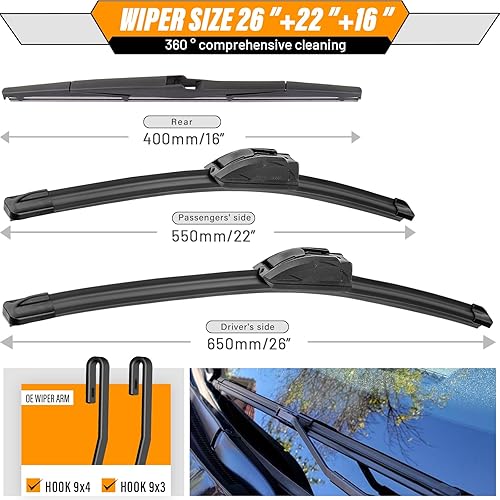 Miniatura 22 de AUTOBOO - Limpiaparabrisas de repuesto 26 + 20 pulgadas con limpiaparabrisas trasero de 12 pulgadas para BMW X3, X4, 2018, 2019, 2020, 2021, 2022