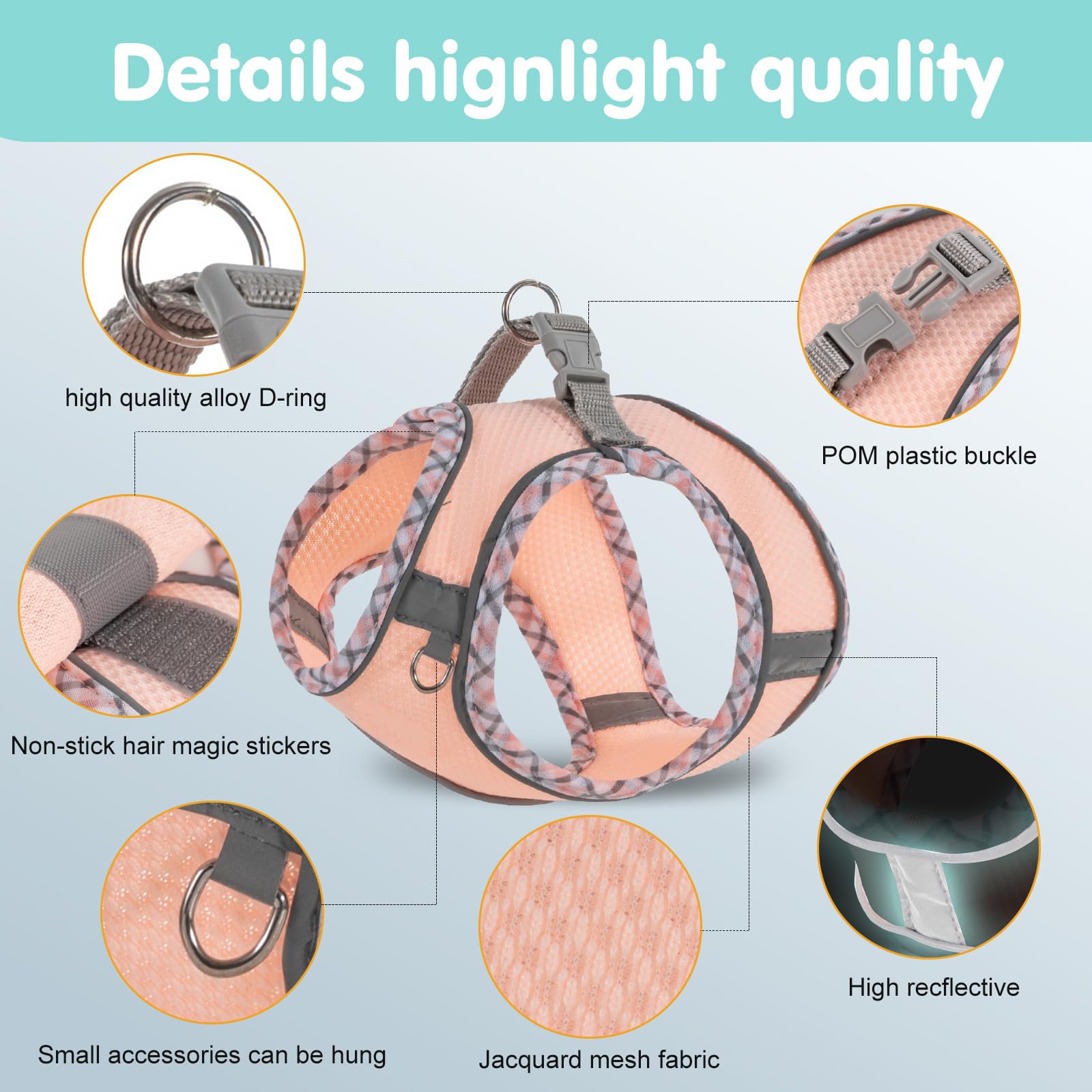 Dog Harness and Leash Set,Step-in Air Dog Vest, Reflective, No Pull Collarsfor Small, Medium Dogs, Cats - Image 3