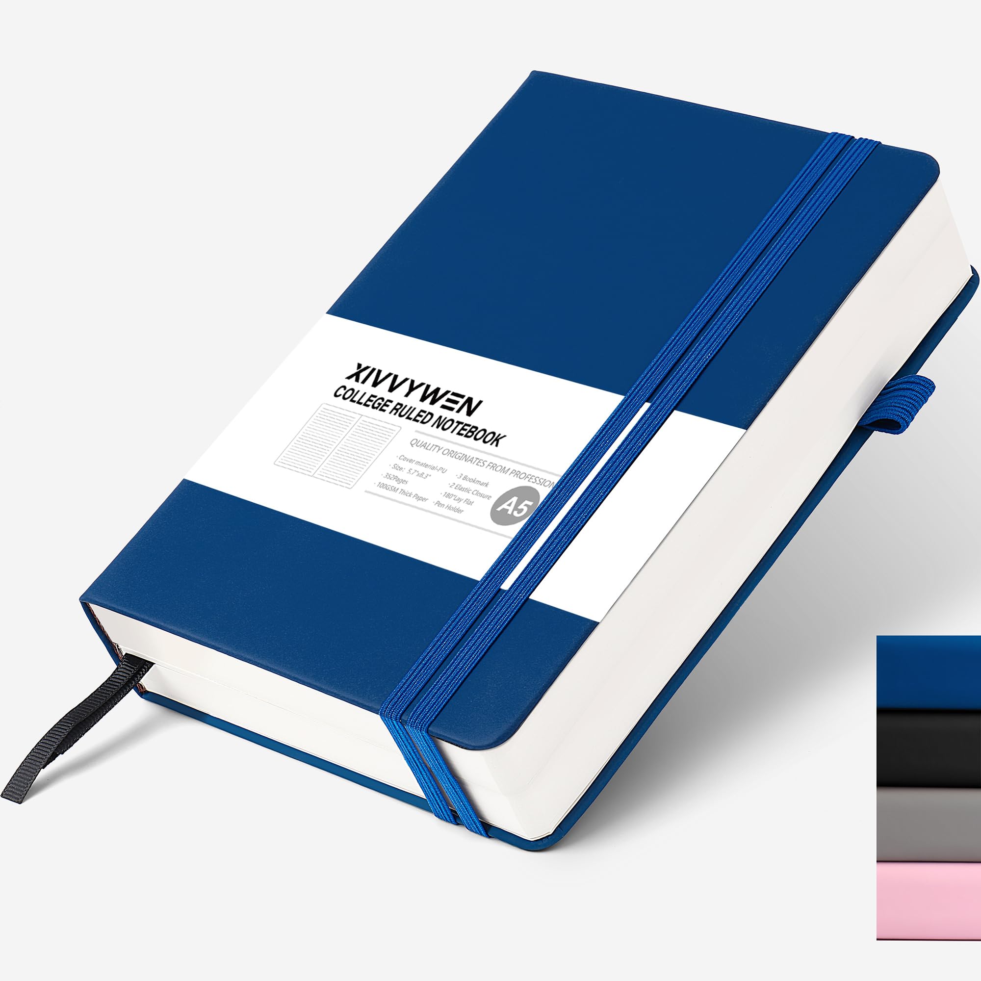 Carnet de notes ligné A5 de 352 pages avec couverture rigide noire pour le bureau - 8