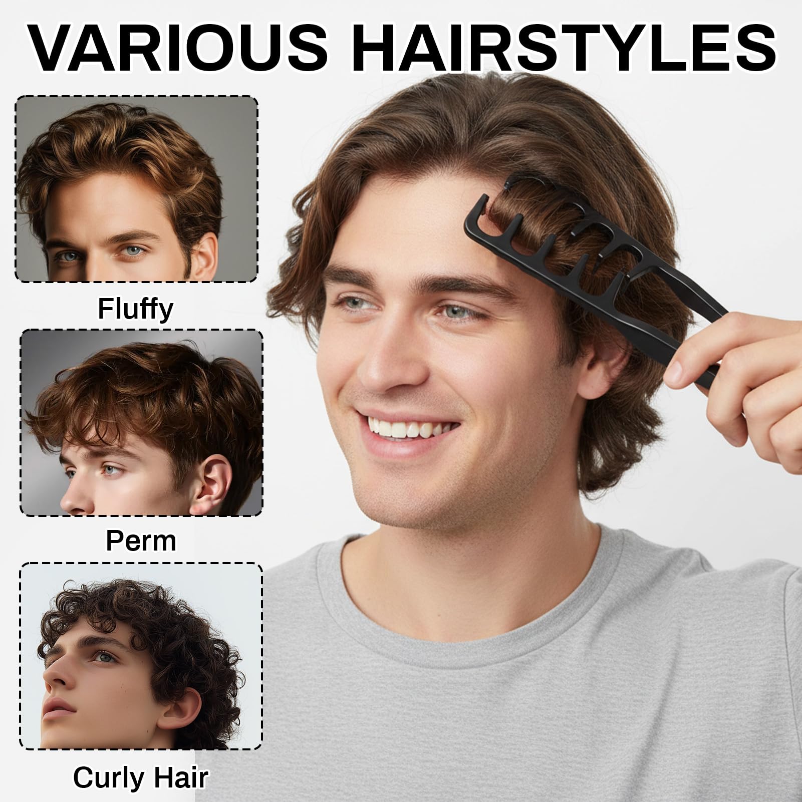 2 Piezas Peine Texturizador Hombre,Peine Pelo Rizado,Peine de Dientes Anchos,Herramienta para dar Volumen a las Raíces,Accesorio De Estilizado Para Raíces y Flequillo,para Uso de Peluquería