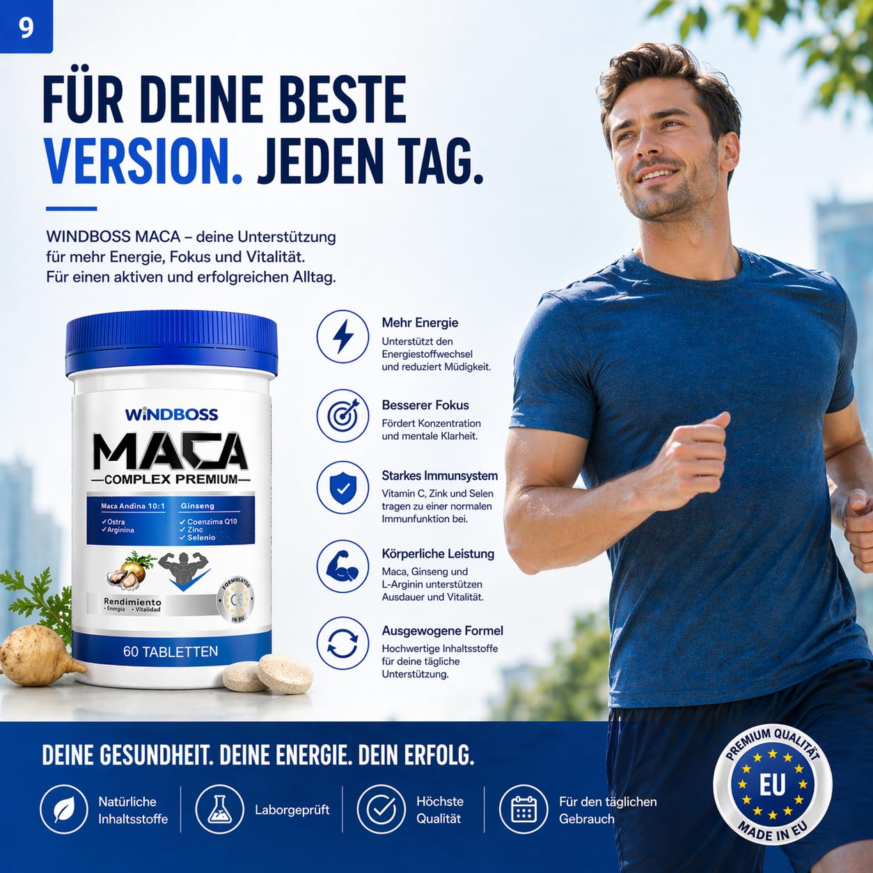 Maca Complex mit L-Arginin, Ginseng, Austernextrakt und Coenzym Q10 – Nahrungsergänzung für Männer – Unterstützt Energie & Vitalität – 60 Tabletten