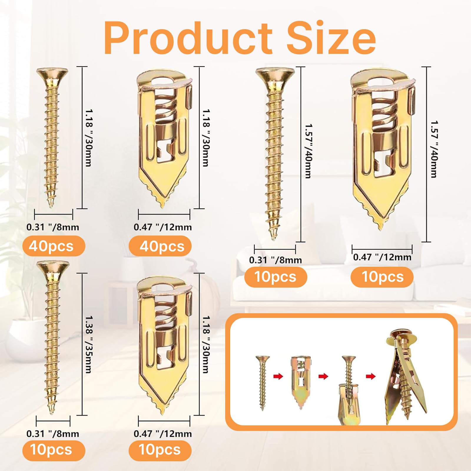 120pcs Self Drilling Anchor Screws Kit,3 Sizes Heavy Duty Plasterboard Fixings Self Tapping Screws - Image 3