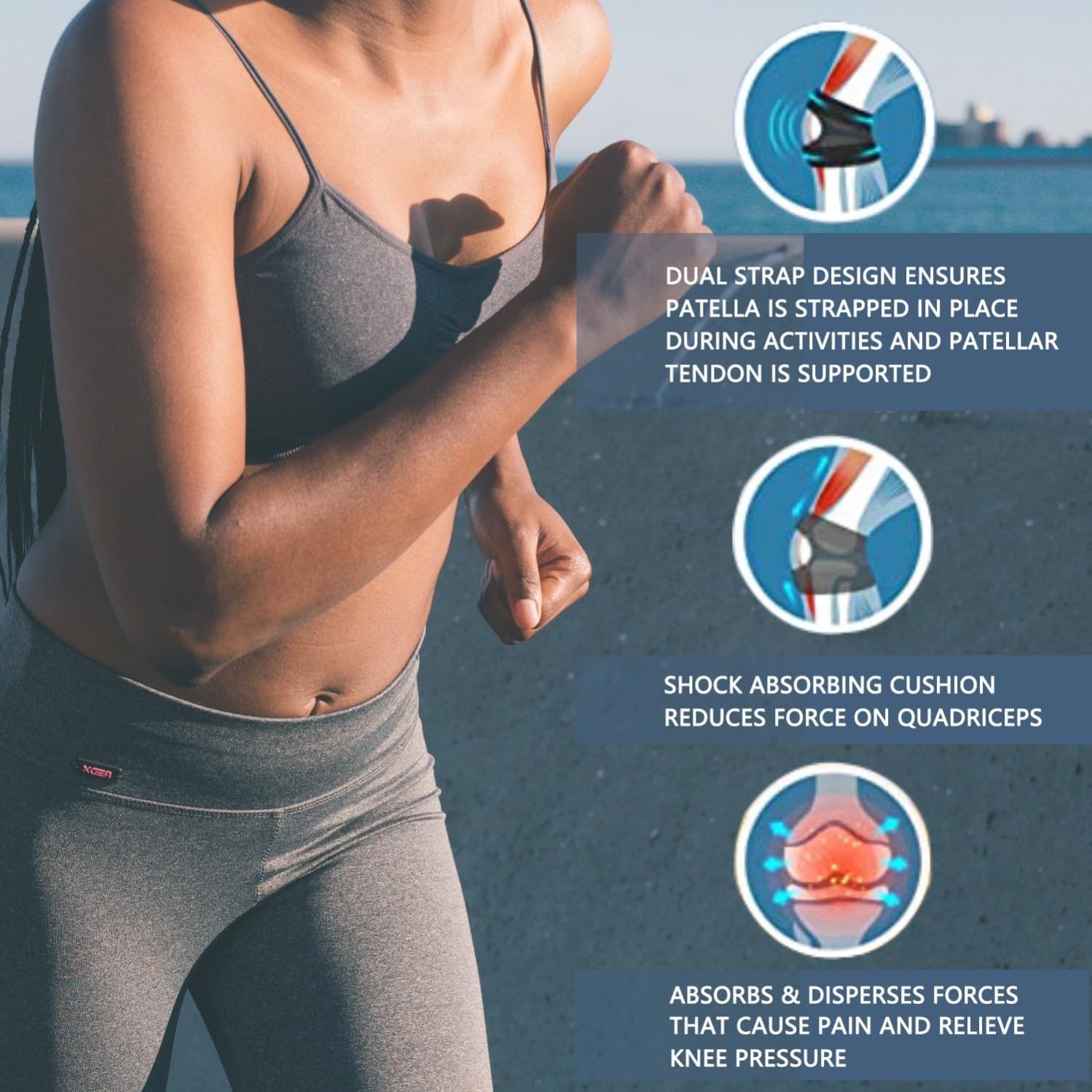 Knee Brace for Women Men Adjustable Knee Support with Side Stabilizers Patella Knee Brace with Patella Gel Pads for Meniscus Tear Knee Pain Arthritis Pain Injury Recoverys Running Workout - Image 5