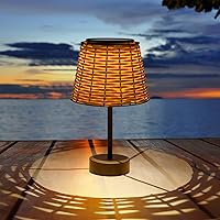 Livinlarge Handmade Rattan Solar Table Lamp - Waterproof Boho Outdoor LED Lantern for Patio Garden Yard Porch (Austin Natural Brown)