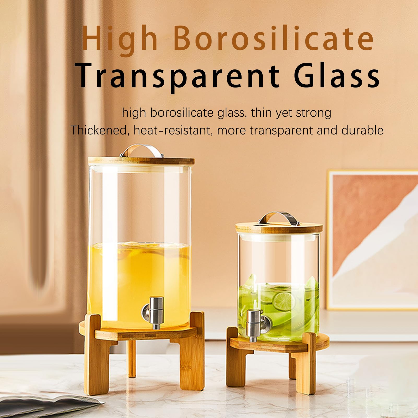 Máquina de bebidas de vidrio de 11 l, exprimidor grande con soporte de madera y grifo de acero inoxidable, botella de limonada para fiestas, dispensador de bebidas para restaurantes y bares, 8 l