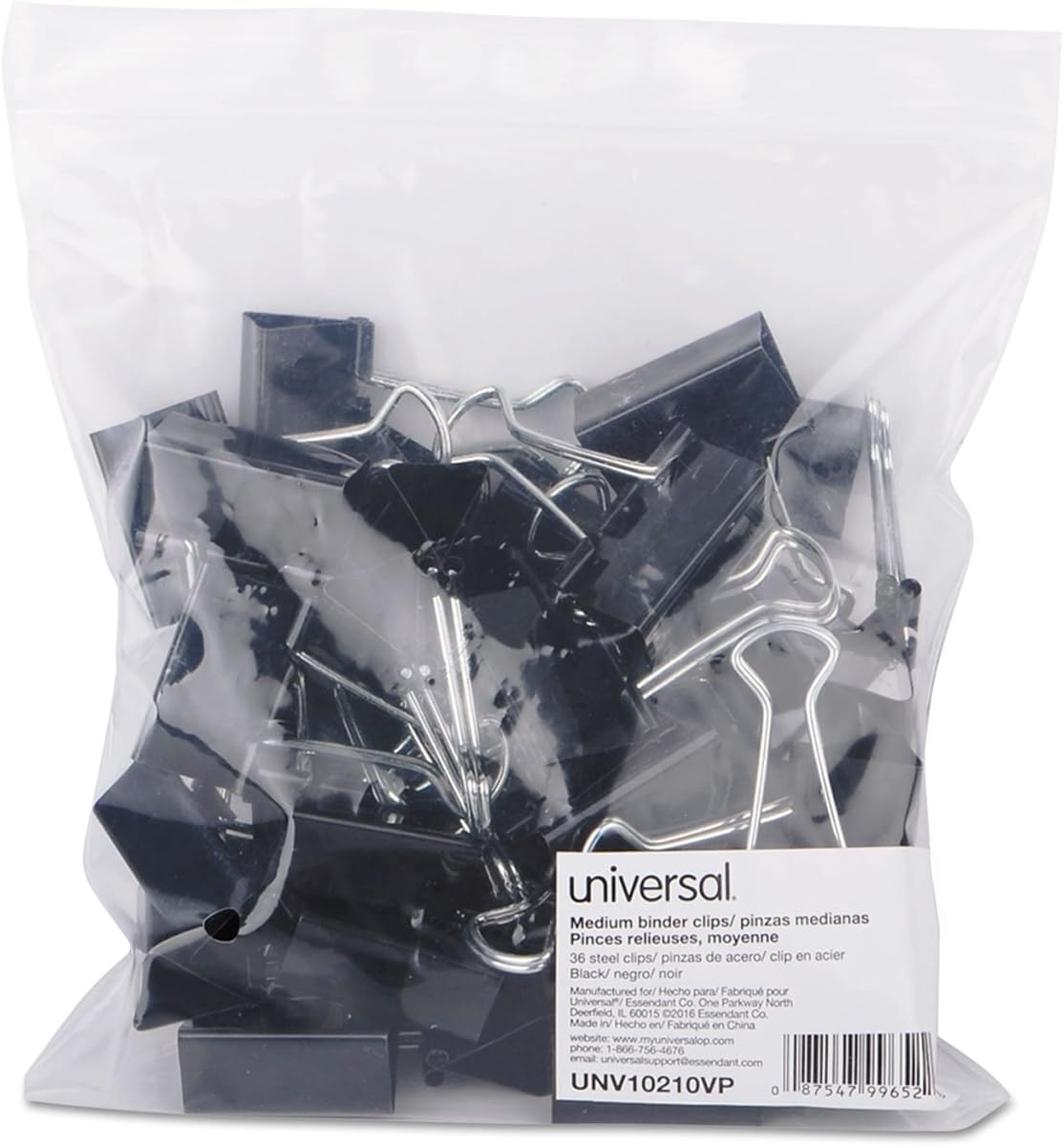 Universal Medium Binder Clips, Steel Wire, 5/8" Cap, 1-1/4" Wide, Black/Silver, 12/Pack, 36 Total