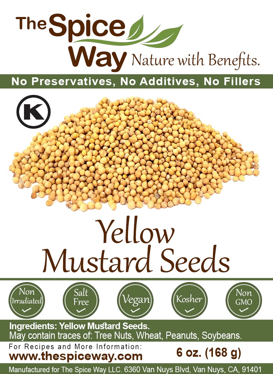 The Spice Way Yellow Mustard Seed - ( 6 oz ) whole seeds, resealable bag : Grocery & Gourmet Food