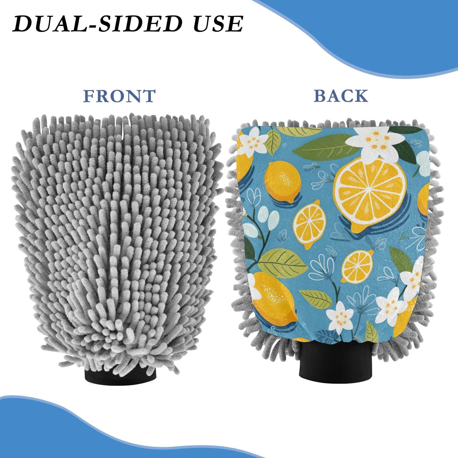 IOACIY Absorbent Microfiber Car Wash Drying Mitts, 2 Pack, Scratch-Free & Lint-Free, Rich Foam, Highly Absorbent, Double Sided, Wash Mitt Perfect for Car Washing, M, Cute Lemon (7)