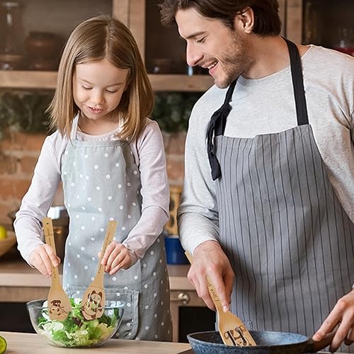 Miniatura 6 de Juego de 5 cucharas de cocina de madera con diseño de panda, regalos de panda para mujeres, decoración de cocina, cucharas de bambú para cocinar