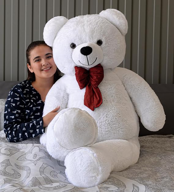 Giant Plush Teddy Bear with White Bow Tie, Soft and Cute Oversized Teddy Bear, Hug, Gift for Lover Oversized Bear (160cmwhite)