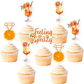 Sursurprise 36Pcs Feeling Spritzy Cupcake Toppers, Aperol Spritz Bridal Shower Decor, Cocktail Bachelorette Engagement Wedding Decorations, Orange Citrus Party Supplies