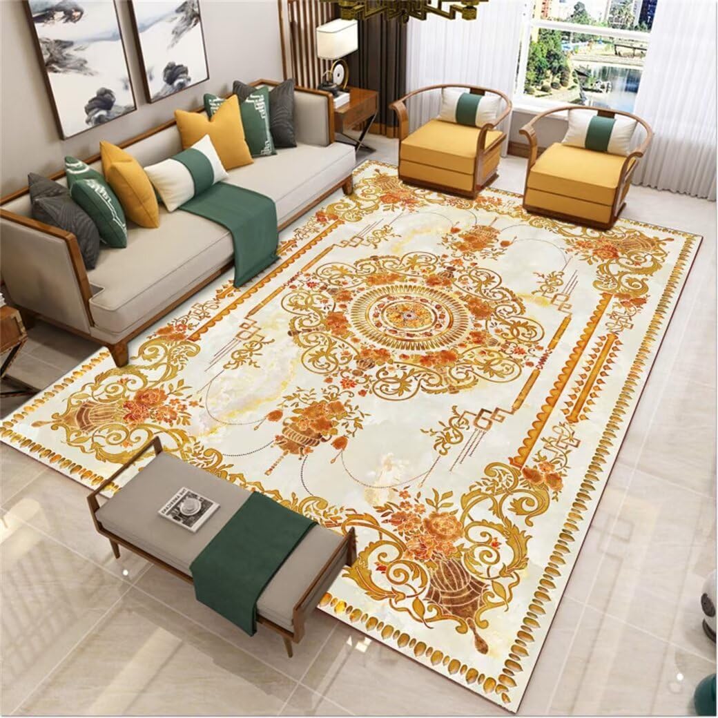 Tapis de chambre doux xxl 200x200 créez un coin cocooning jaune au salon
