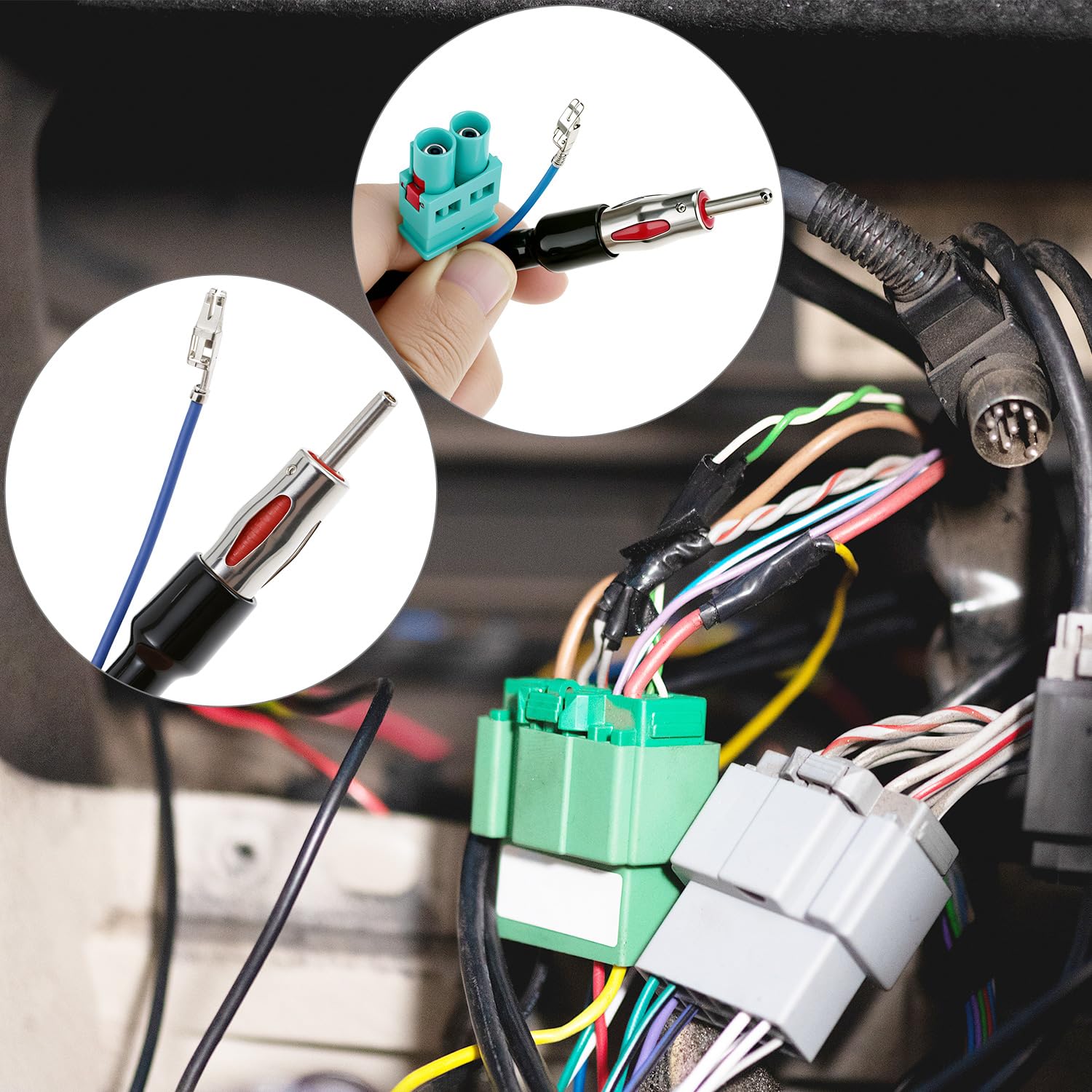 QWORK Wzmacniacz sygnału samochodowego, podwójny adapter Fakra na złącze DIN, adapter anteny samochodowej, kompatybilny z VW Touareg i Porsche Cayenne
