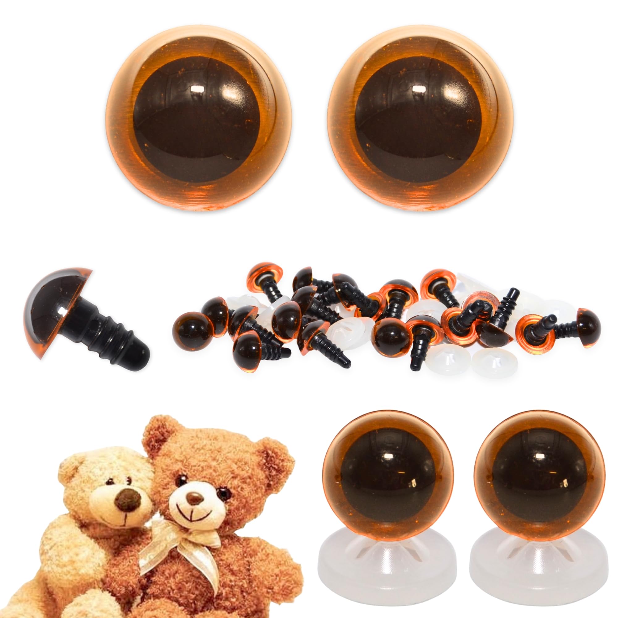 Celloexpress Light Amber Transparent 12Mm Transparent Light Amber Eyes With Plastic Backs - Safety Eyes For Soft Toy Teddy Bear Animal Making (Pack Of 1 Pair)