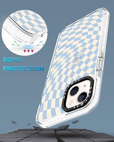 Miniatura 4 de GULTMEE 3 en 1 Funda para iPhone 13 con protector de pantalla y protector de lente de cámara, diseño delgado con estampado de giro azul claro con