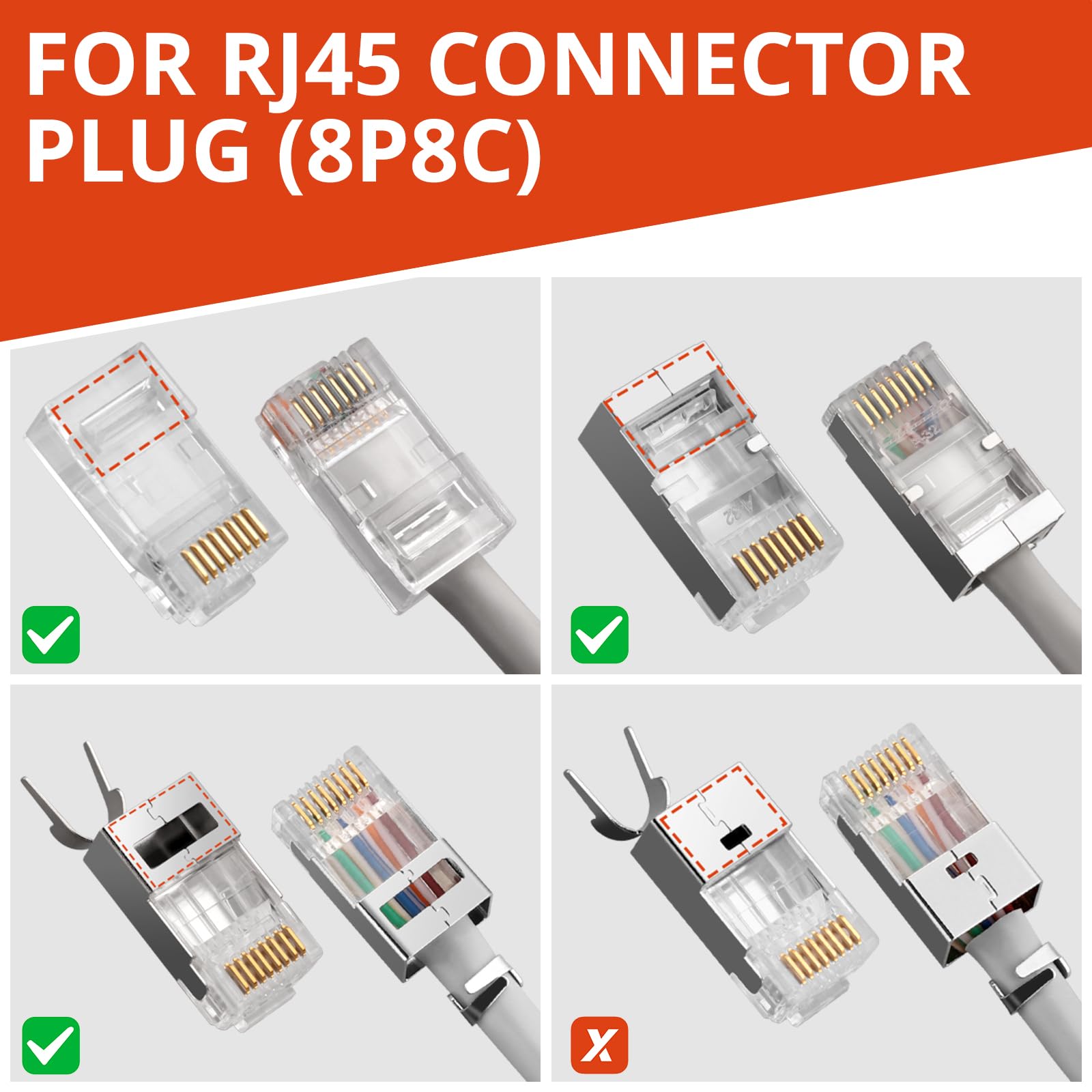 GETLITOOL Profesjonalny zaciskarka RJ45 Kompletny zestaw z 60 pozłacanymi złączami Cat5e/Cat6/Cat6a, szczypce do ściągania izolacji i narzędziami do sieci Ethernet