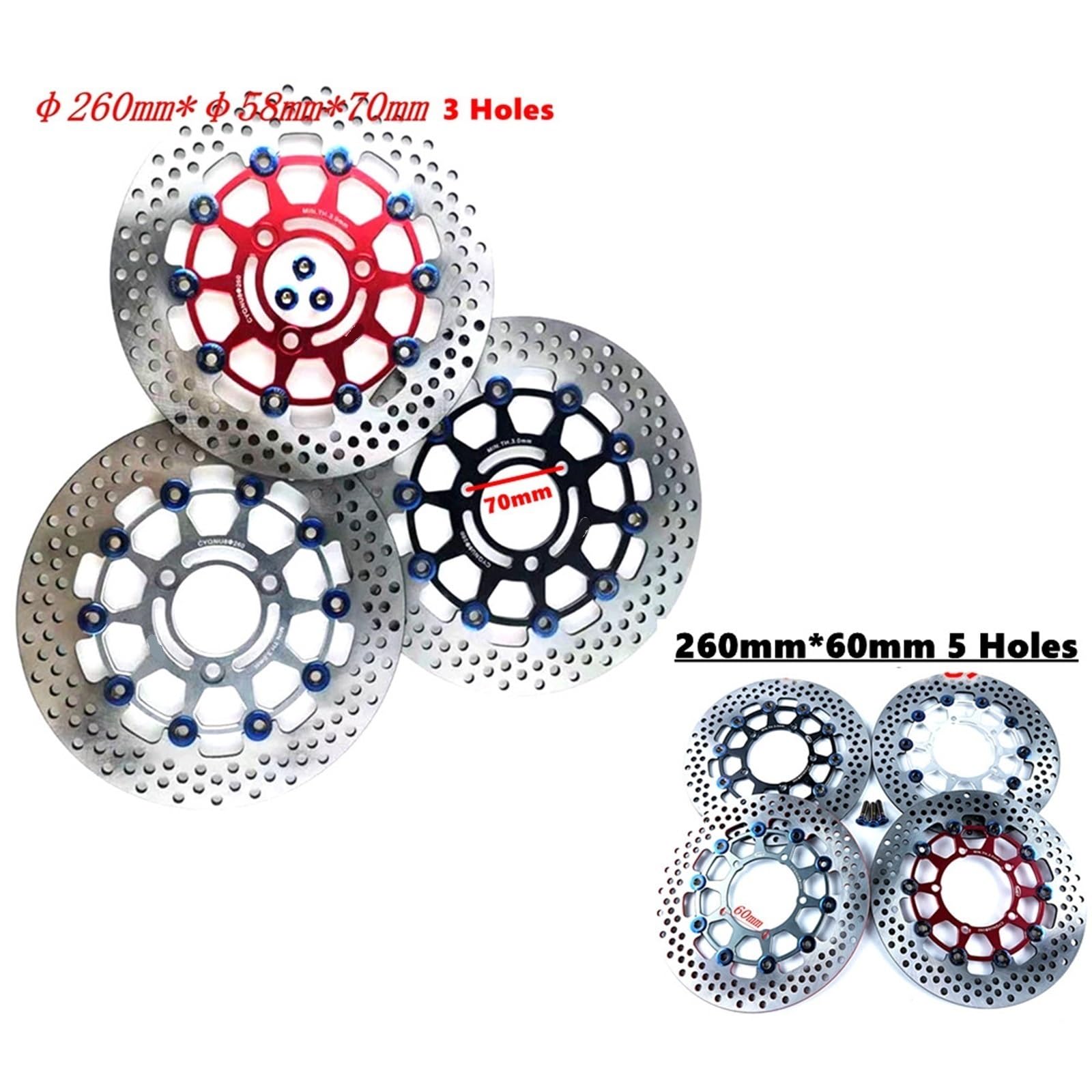Disco Freno Flottante A 3 Fori 260 * 70 Mm / 5 Fori 260 * 60 Mm Adatto Per Scooter Yamaha Aerox BWS RSZ FORCE Adatto Per M3 N1S Disco Freno Anteriore Moto(Gray 5 holes)