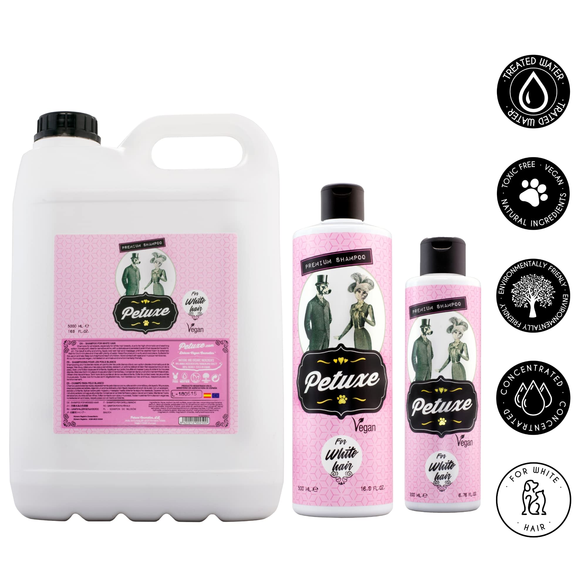 Petuxe Champú Perros y Mascotas Vegano, Pelo Blanco, 5000 Milliliter