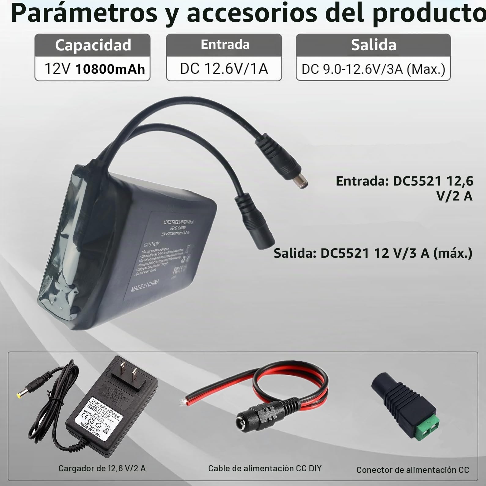 Batería de iones de litio de 12 V 10800 mAh con cargador compatible con dispositivos de 12 V, iluminación de bicicleta, proyecto de bricolaje, radio, luz de pesca, tira de luz LED, cámara CCTV