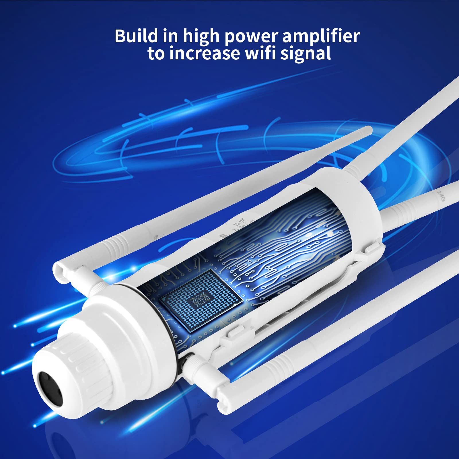 Ripetitore WiFi Esterno AC1200 Dual Band WiFi Extender Esterno Impermeabile 4 Antenne Amplificatore WiFi Repeater per Esterno Lunga Distanza per Giardino Garage