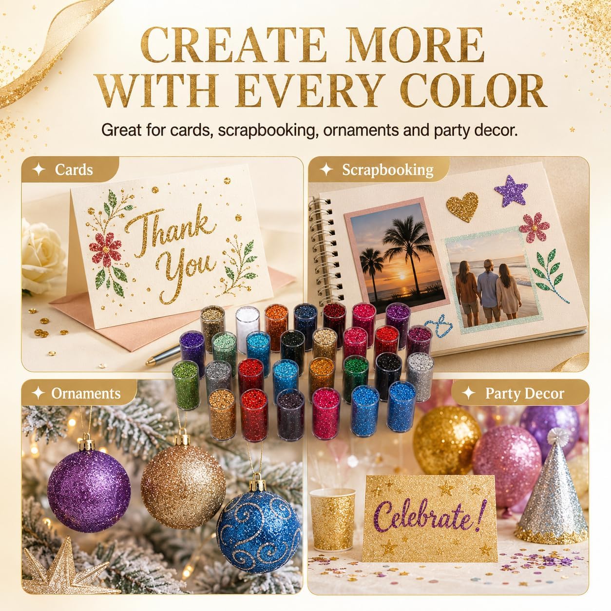 32-Color Craft Glitter Set, Ultra-Fine PET Glitter with 5-Hole Shaker Lids