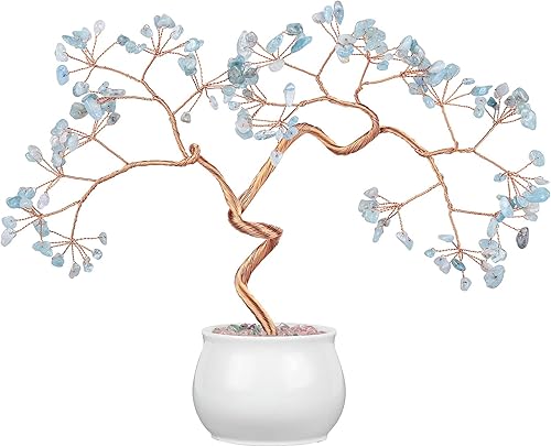 Miniatura 6 de Rockcloud Árbol de dinero Fengshui con piedra de cristal de amatista de 8.5 pulgadas con base de cerámica para buena suerte, riqueza, hogar,