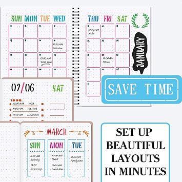 Ultimate Productivity Journal Stencil Set for Dotted Journals-A5 Dotted Planners Calendars Habit Record Bullet Dotted Journal Planners, DIY Templates to Create Calendars, Lists, Letters, Numbers