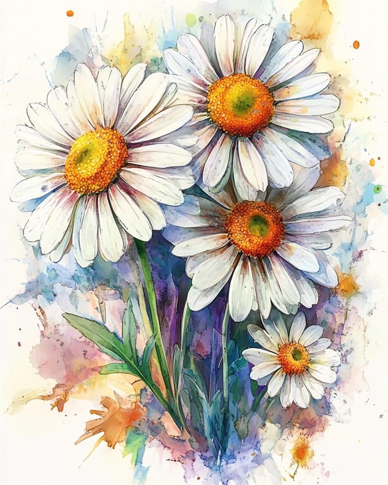Henypt Cross Stitch Kits 11Ct Stamped Patterns Daisy Bouquet for Adults DIY Preprinted Embroidery Kit for Beginner