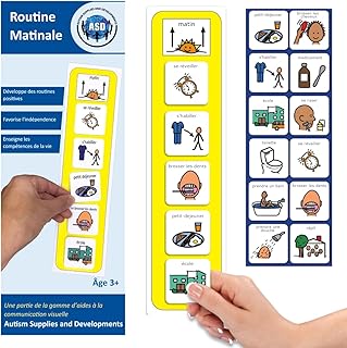 Routine Matinale - Français 3 à 99 ans (produit de communication visuelle en plastique et étanche pour l'autisme)