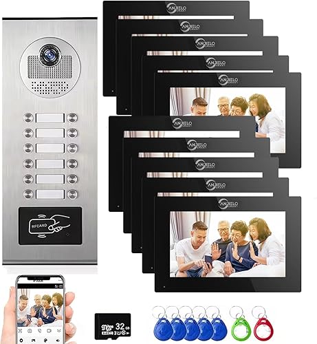 Miniatura 11 de Sistema de timbre de intercomunicación visual de apartamento multiunidad, monitor de 7 pulgadas, timbre de video con cable, cámara IR, detección