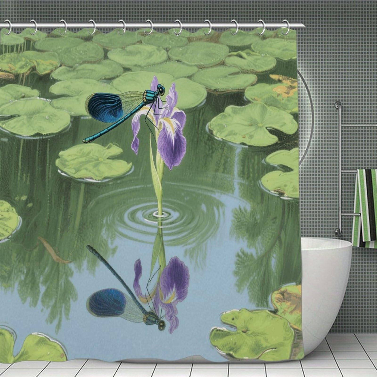 VstaDank Dragonflies Shower Curtain Waterproof Bathroom Shower Curtain with C Type Hooks Soft Lightweight Shower Curtains Liner Washable Polyester Cloth Shower Liner 71x71 Inch
