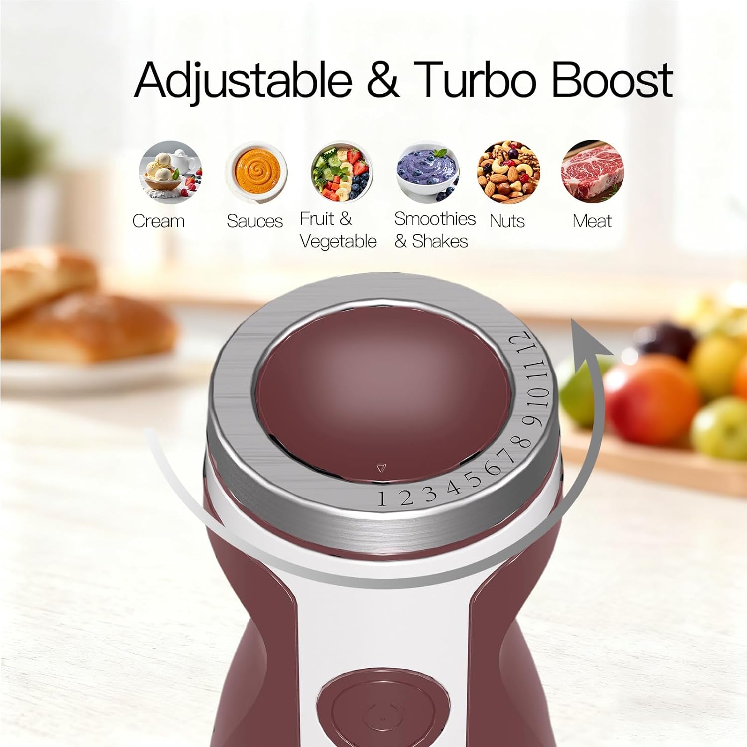 MegaWise Pro Titanium Reinforced 5-in-1 Immersion Hand Blender, Powerful Motor with 80% Sharper Blades, 12-Speed Corded Blender, Including 500ml Chopper, 600ml Beaker, Whisk and Milk Frother (Red)