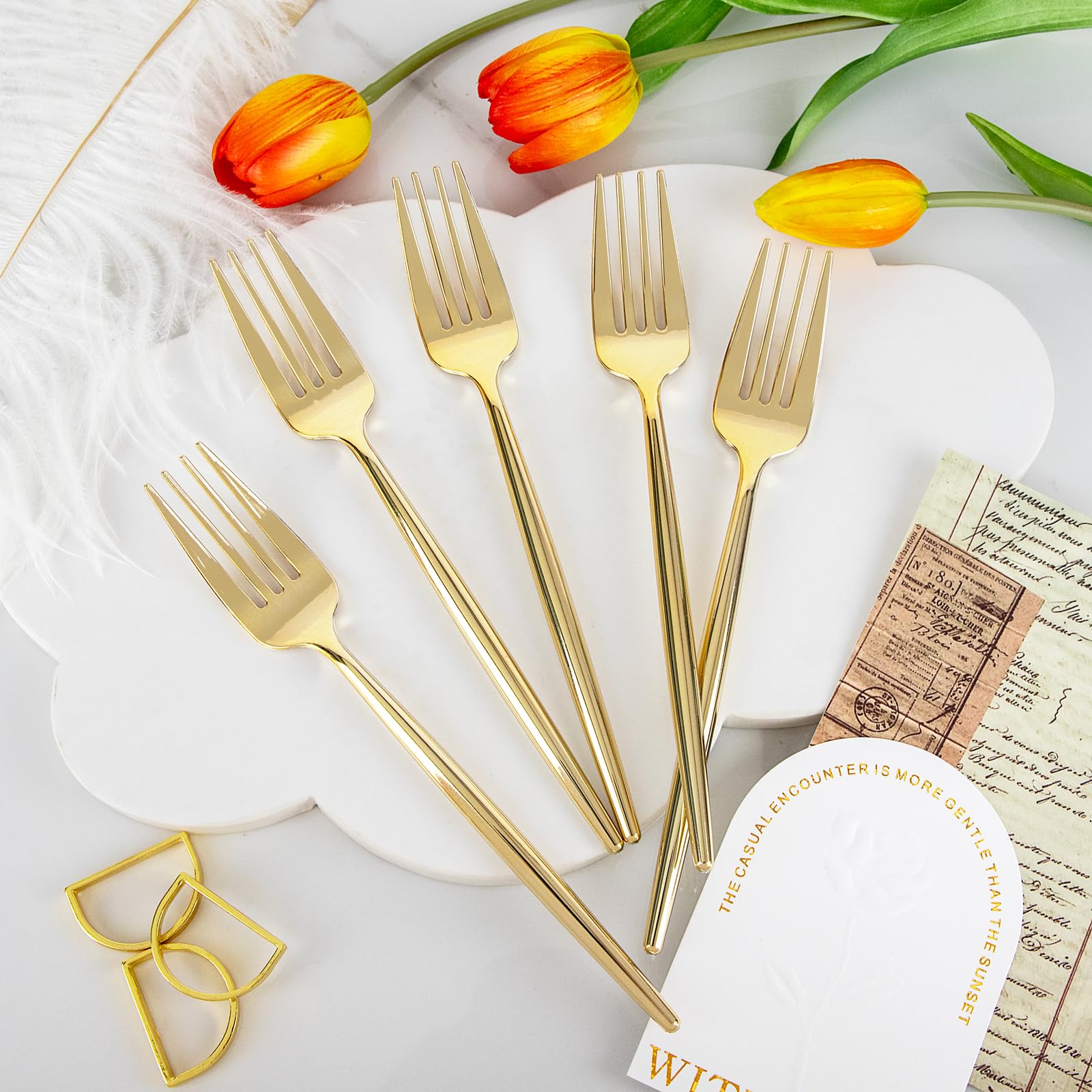 U-QE 60Pcs Gold Plastic Forks - Heavy Duty Plastic Forks Disposable — Amazon image 8