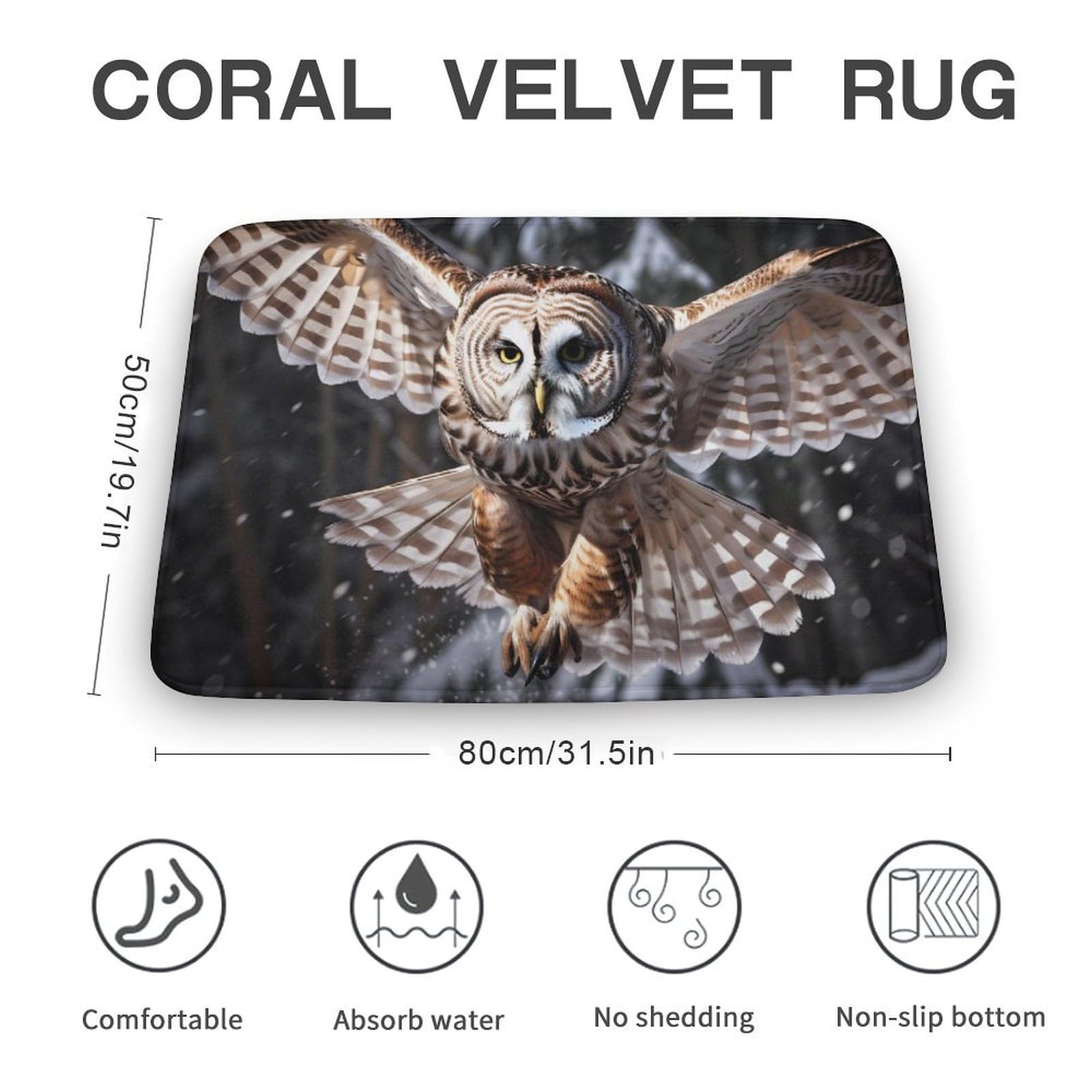 Owl Coral Velvet Rugs Non-Slip Bathroom Rugs Soft Kitchen Rug Floor Carpet for Home Decor 19.7