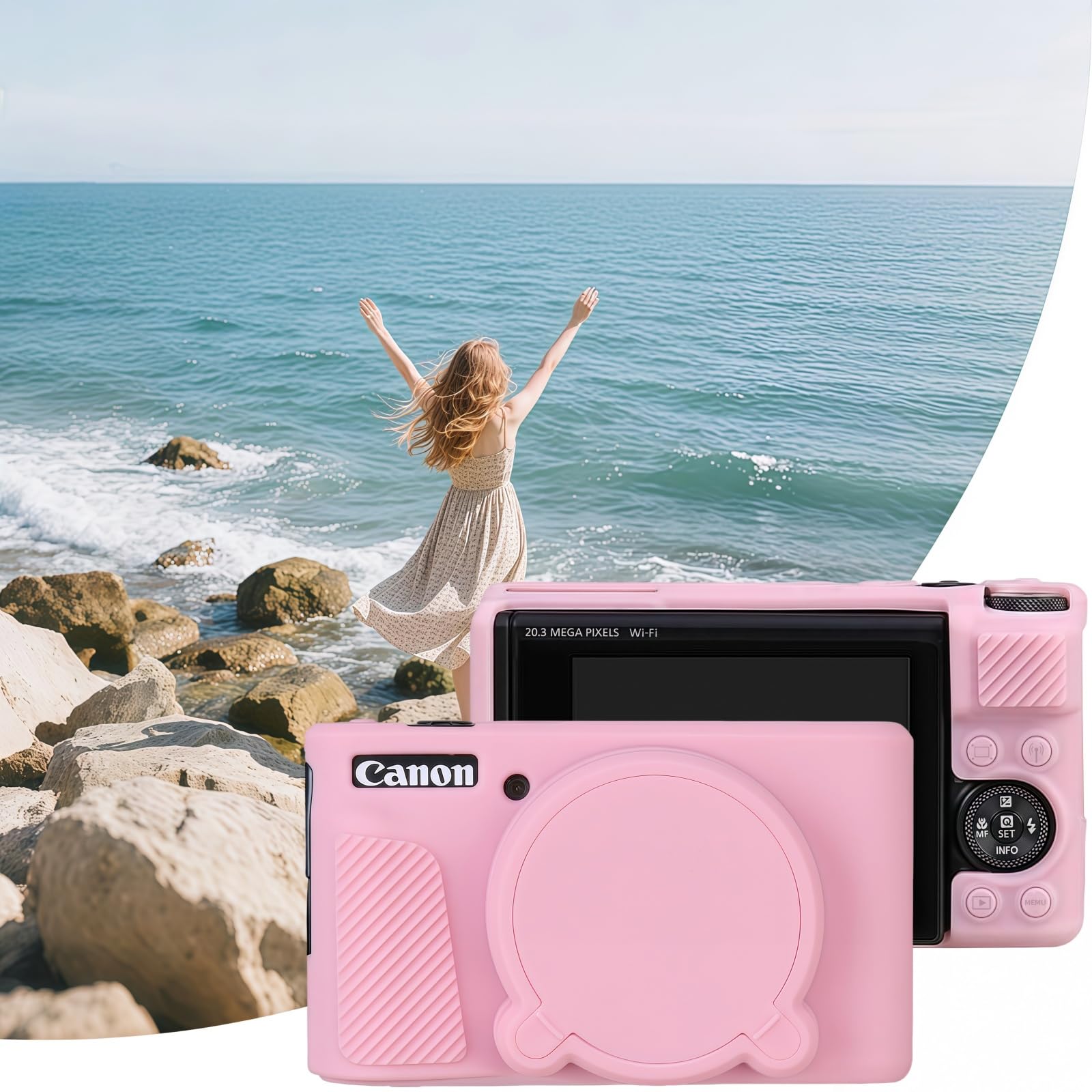 Custodia per fotocamera digitale Canon PowerShot SX740/SX730, SX740 HS, custodia protettiva in morbido silicone rimovibile, con 2 pellicole protettive per lo schermo e 1 cinturino da polso