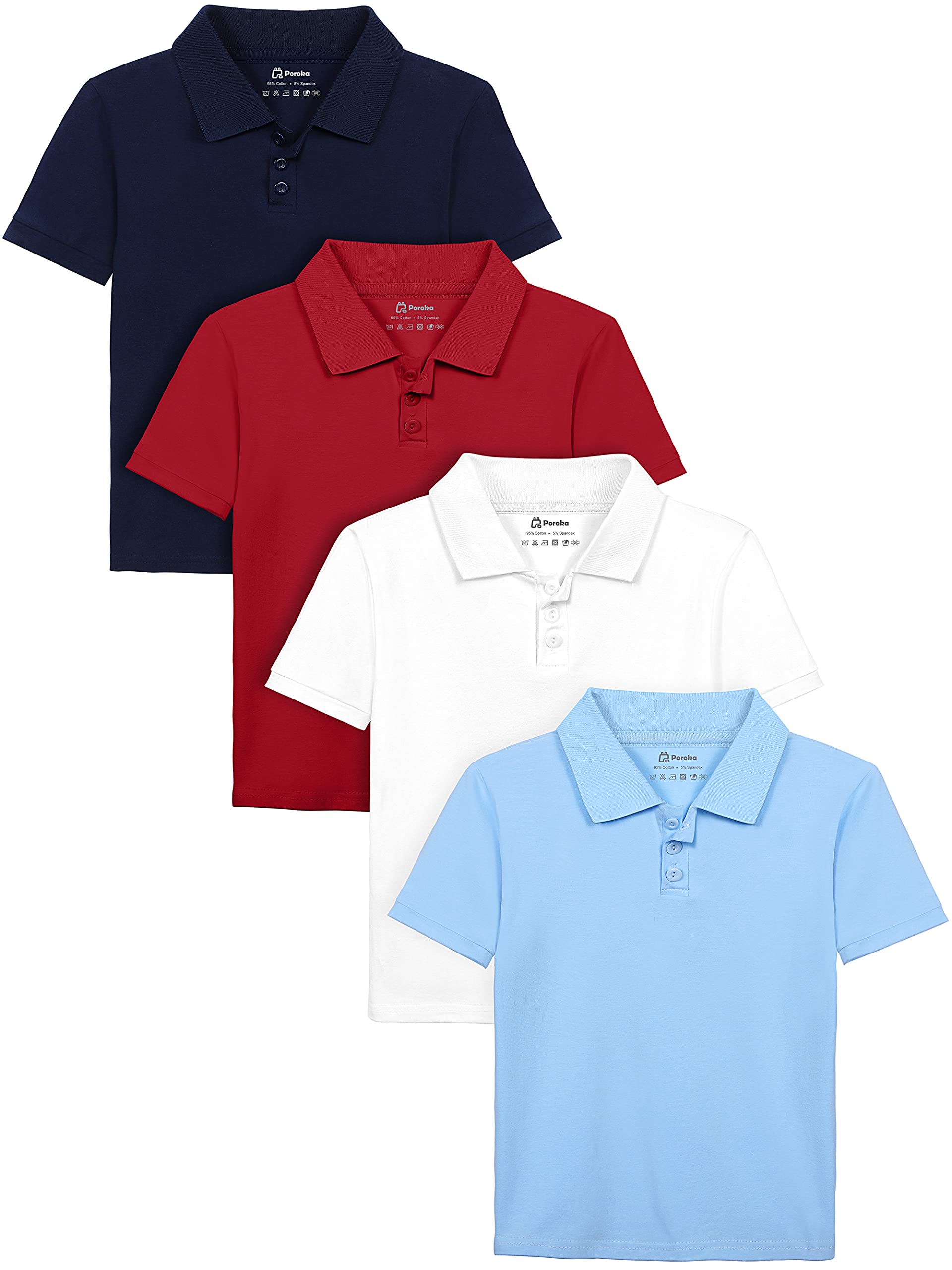 Poroka4 Pack Boys Children's Cotton Short Sleeve Polo Shirts Solid Boys School Uniform Polo Short Sleeve