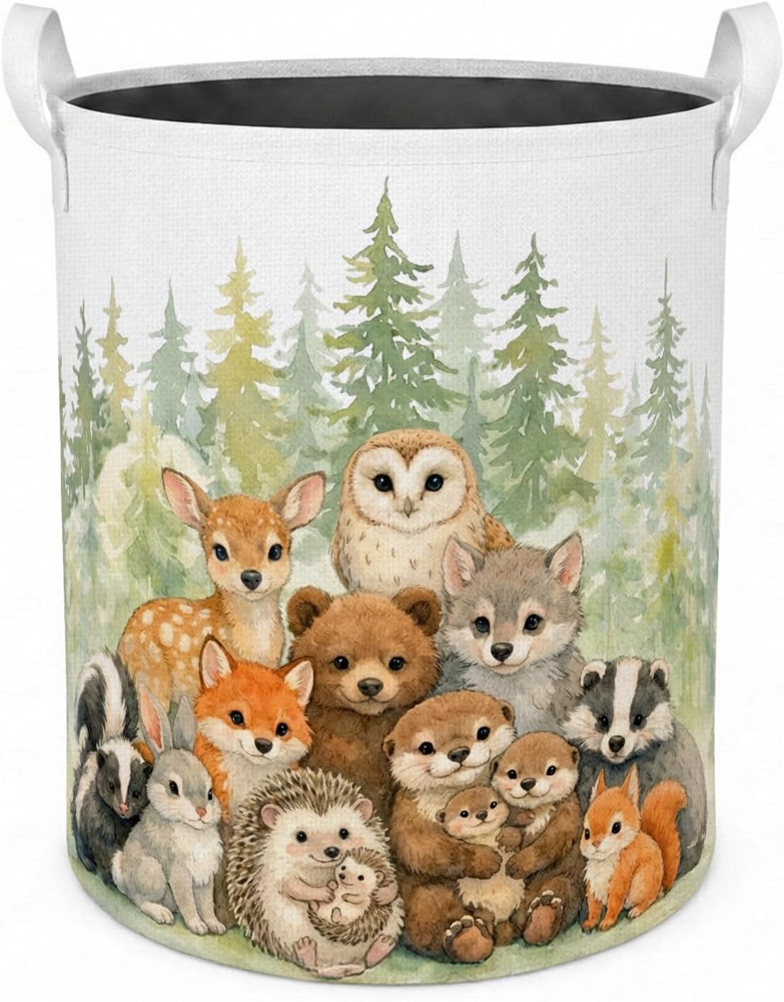 Forest Animals Nursery Laundry Basket with Handles,46L | Nature Woods Wild Animal Laundry Hamper Waterproof Collapsible Clothes Toys Books Storage for Kids Room Nursery Playroom
