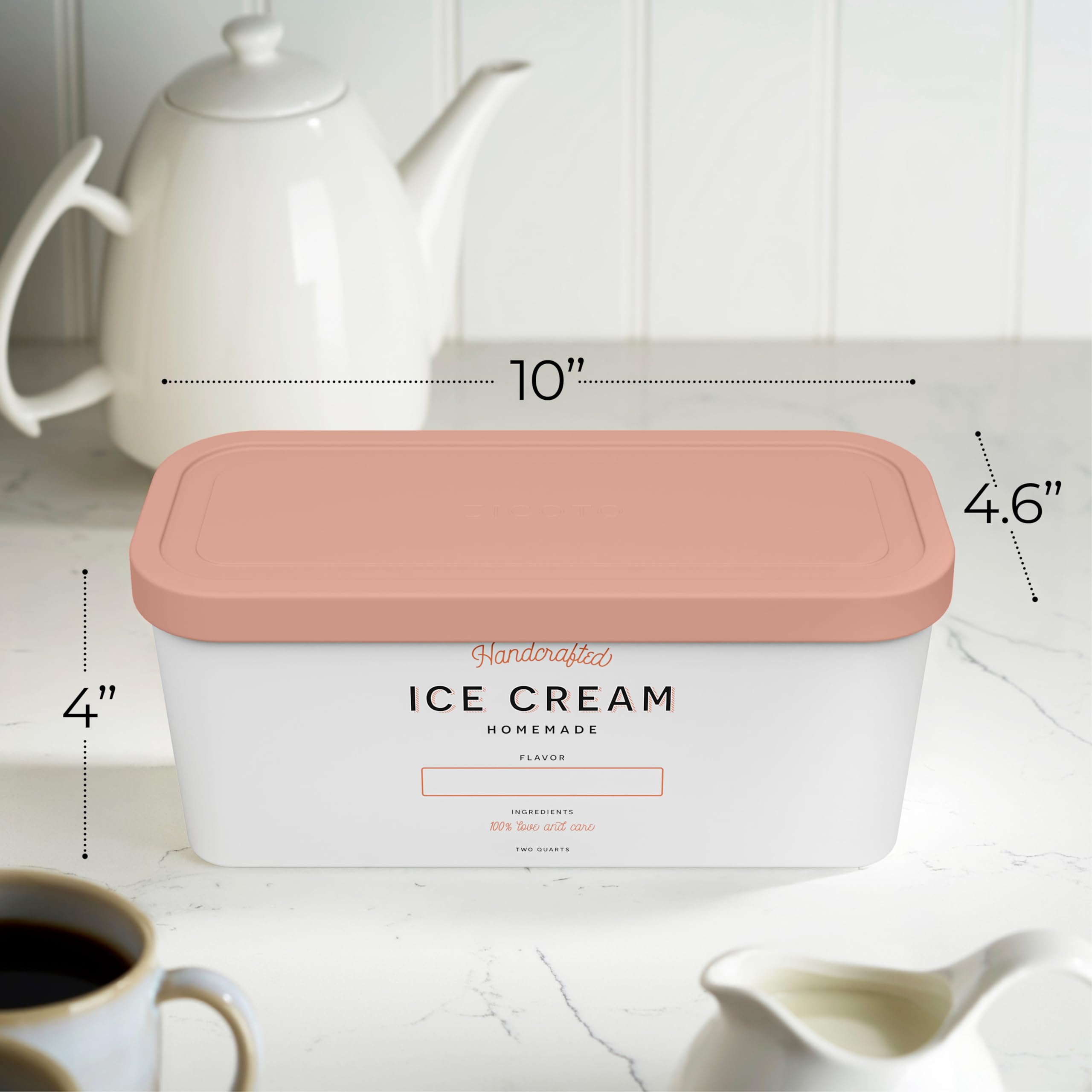 ZICOTO Set mit 2 wiederverwendbaren Eisbehältern 1,9 Liter jeweils - Perfekt für hausgemachtes Sorbet, gefrorenes Joghurt oder Gelato - Stapelbare Aufbewahrungsbehälter, Aufkleber und Deckel passen