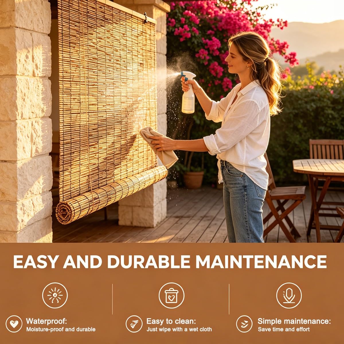 Store Enrouleur Bambou sans Percage, Rideau Bambou Exterieur Interieur, Rideau de Roseau Occultants À 70%, Naturel Stores Enrouleurs Bambou pour Fenêtres Véranda Pergola Balcon(W160 cm x H200 cm)