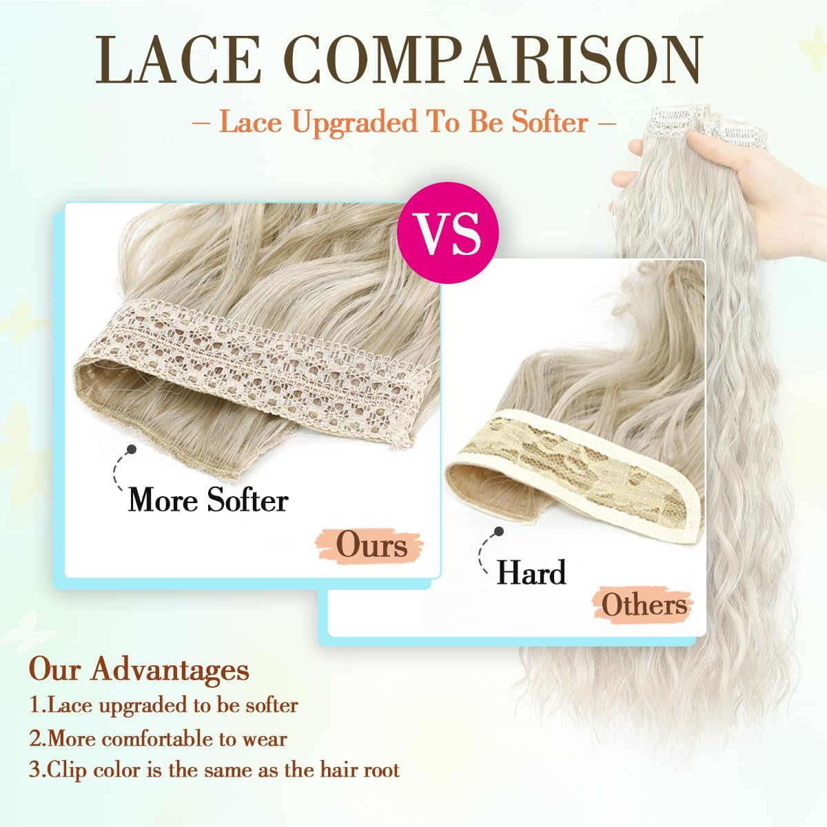 VEGALILY Upgrade 4PCS Hair Extensions Clip in 20inch Pearl Blonde Hair extensions Long Curly Clip in hair Extension Natural Hairpieces for Women - Image 3