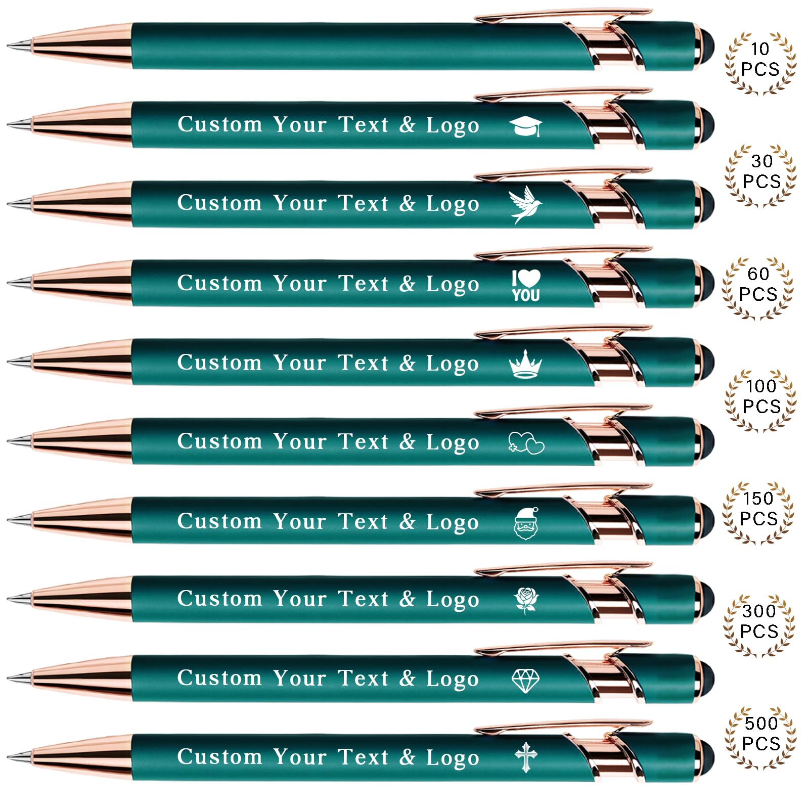 Bulk Custom Pens Personalized, Customized Pens with Name/Logo on Both Sides Gifts, Black Ink Engraved Ballpoint with Stylus, Ideal for Business, Birthday, Party, Wedding, School, Metal Material