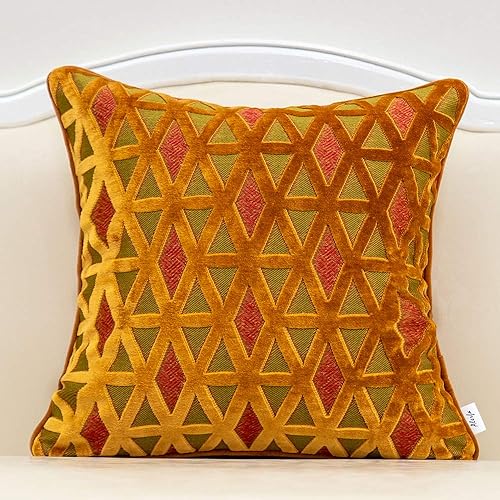 Alerfa funda de cojín cuadrada, de 18 x 18pulgadas, con diseño de diamantes en patrón, con bordado, de terciopelo, lujosa, moderna, para sofá, sala