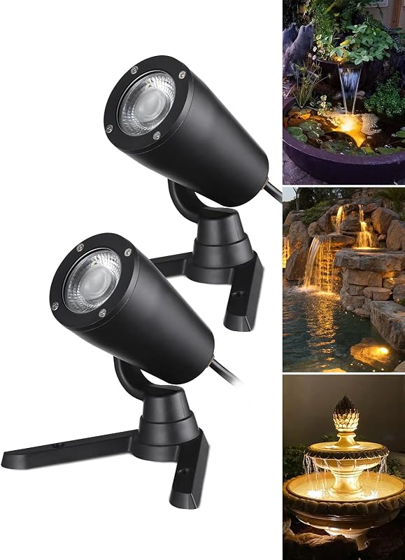 LEONLITE Paquete de 2 luces subacuáticas de bajo voltaje de 5 CCT, 12-24 V CA/CC | Luces de fuente, foco sumergible impermeable IP68 para jardín de cascadas de fuente al aire libre, 1800K/2700K/3000K/4000K/5000K