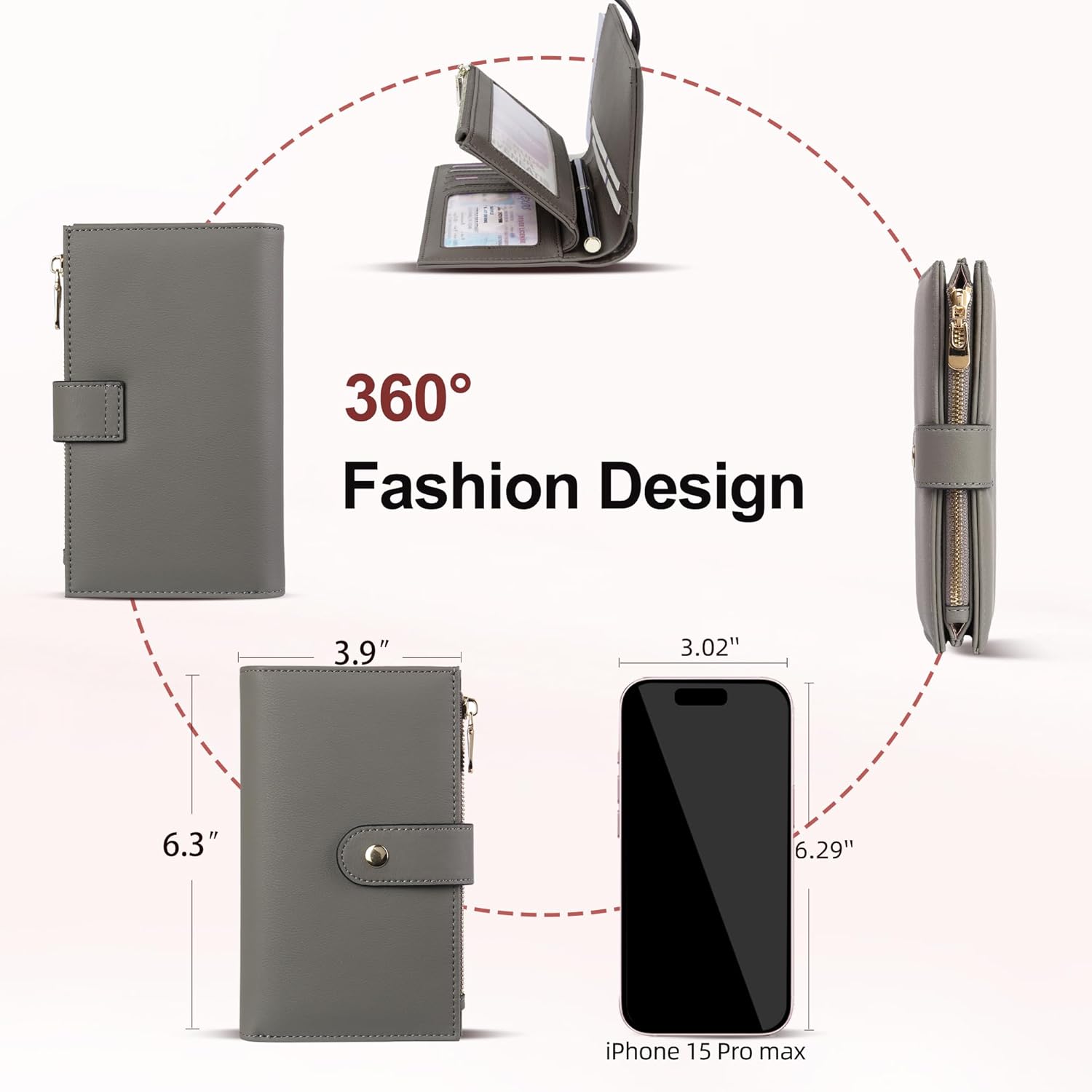 Women's Wallet RFID Blocking Leather Trifold Clutch Wallet Credit Card Holder Ladies Travel Wallet Purse with Pen Holder