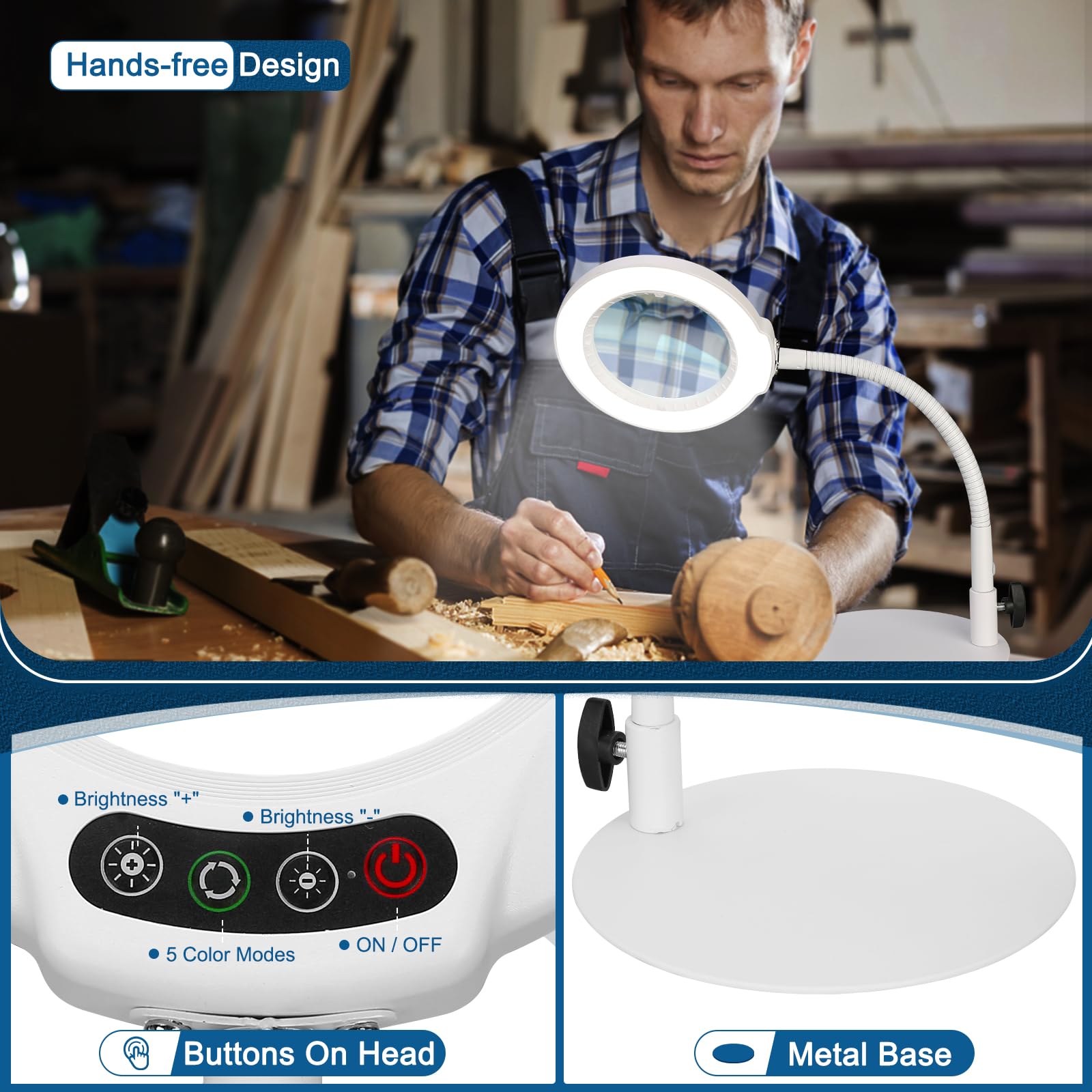 Loupe Avec Lumière, Lampe Grossissante 5X 10X Avec Support Et Pince, Lampe Grossissante De Bureau Rechargeable Et à Luminosité Réglable Pour La Lecture De Près Hobby Crafts Workbench Sewing