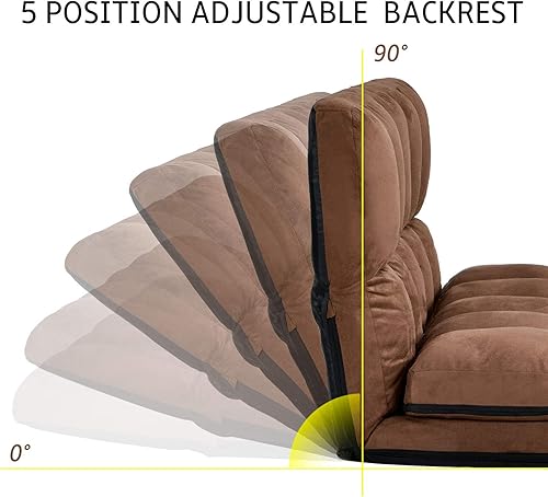 Miniatura 13 de LZ LEISURE ZONE Sofá cama Lazy Sofá cama ajustable para juegos, sofá plegable para juegos, futón con 2 almohadas (azul) Azul,Marrón