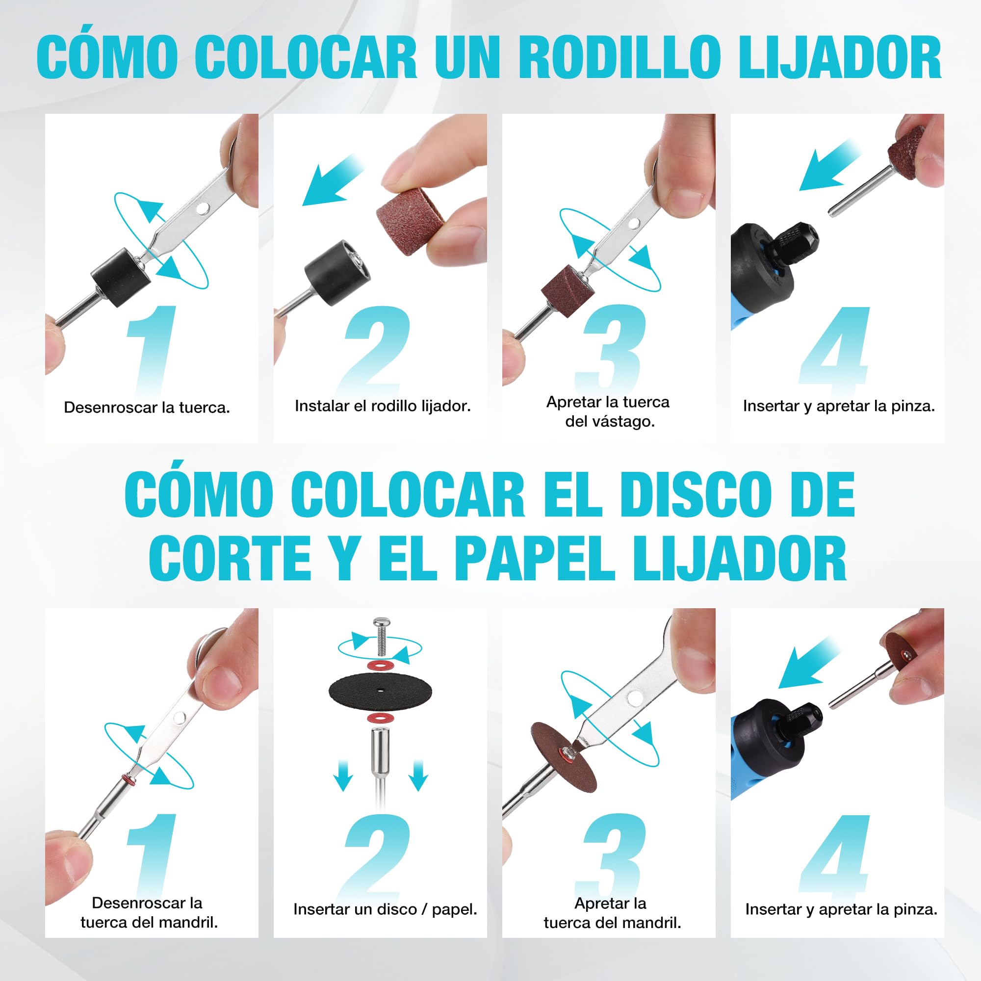 DURATECH Amoladora Inalámbrica de 3,6V, Multiherramienta Recargable de 25000RPM, Herramienta Rotativa con 135 Accesorios, 6 Velocidades Variables, para Cortar, Tallar, Grabar, Perforar